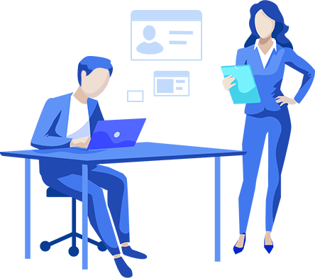 Illustration of two people working in an office.